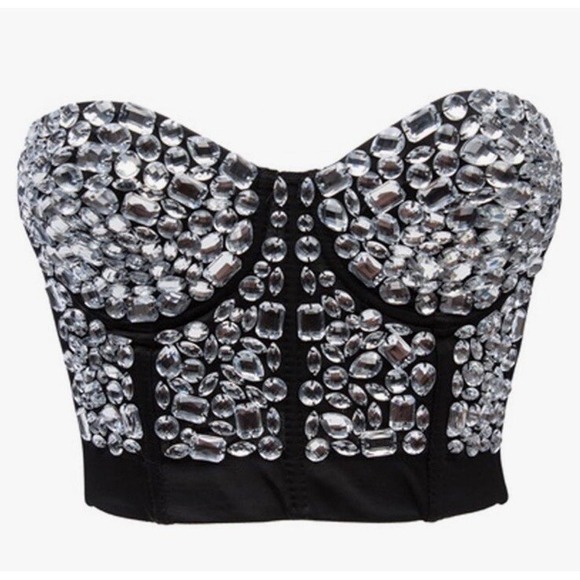 Rhinestone Push Up Bra Clubwear Punk Rock Party Bustier Crop Top XXL $46 - Picture 1 of 7